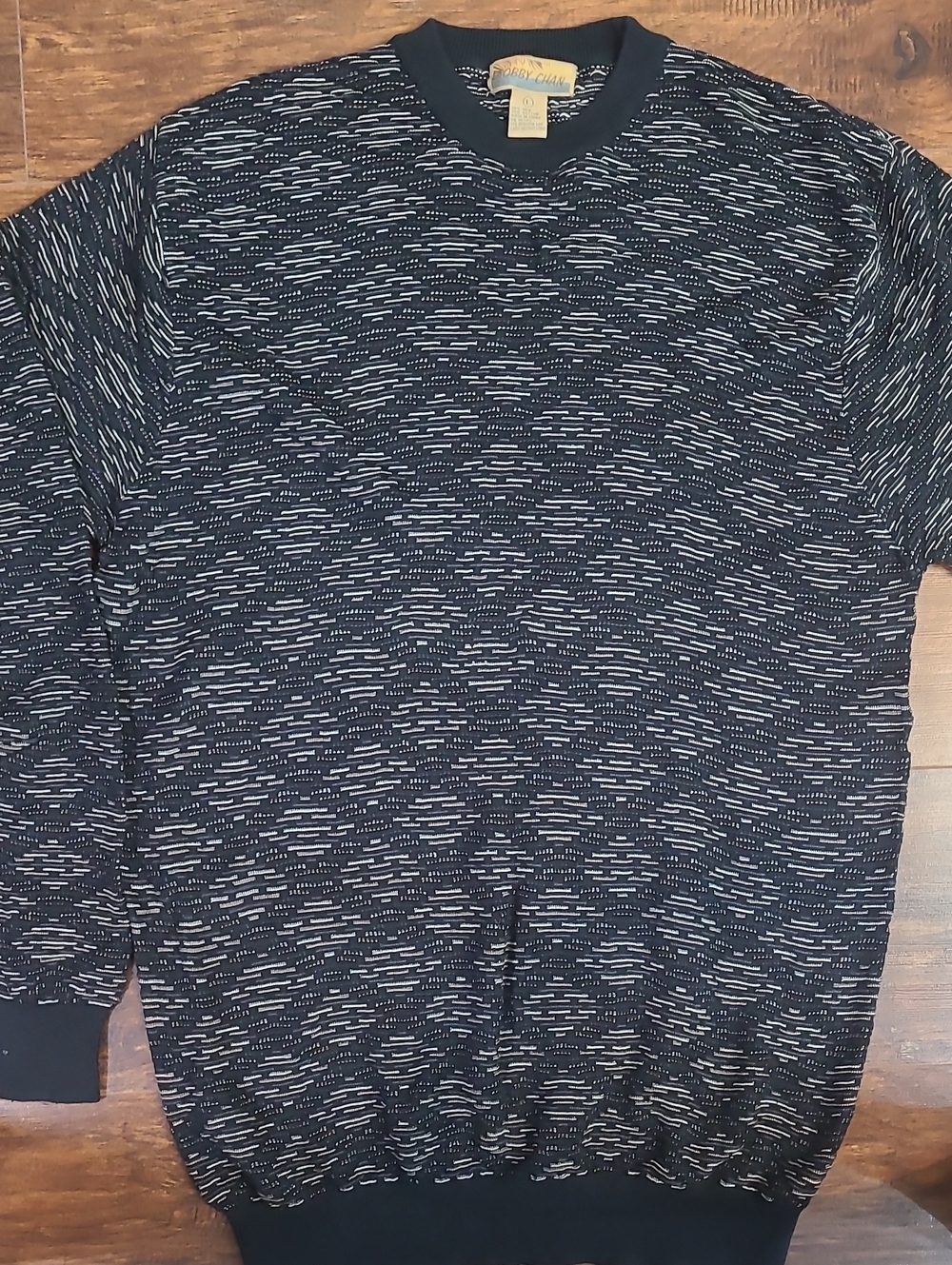 Bobby Chan Silk Cotton Men's Black & Gray Crewneck Sweater Size Large - Picture 2 of 8